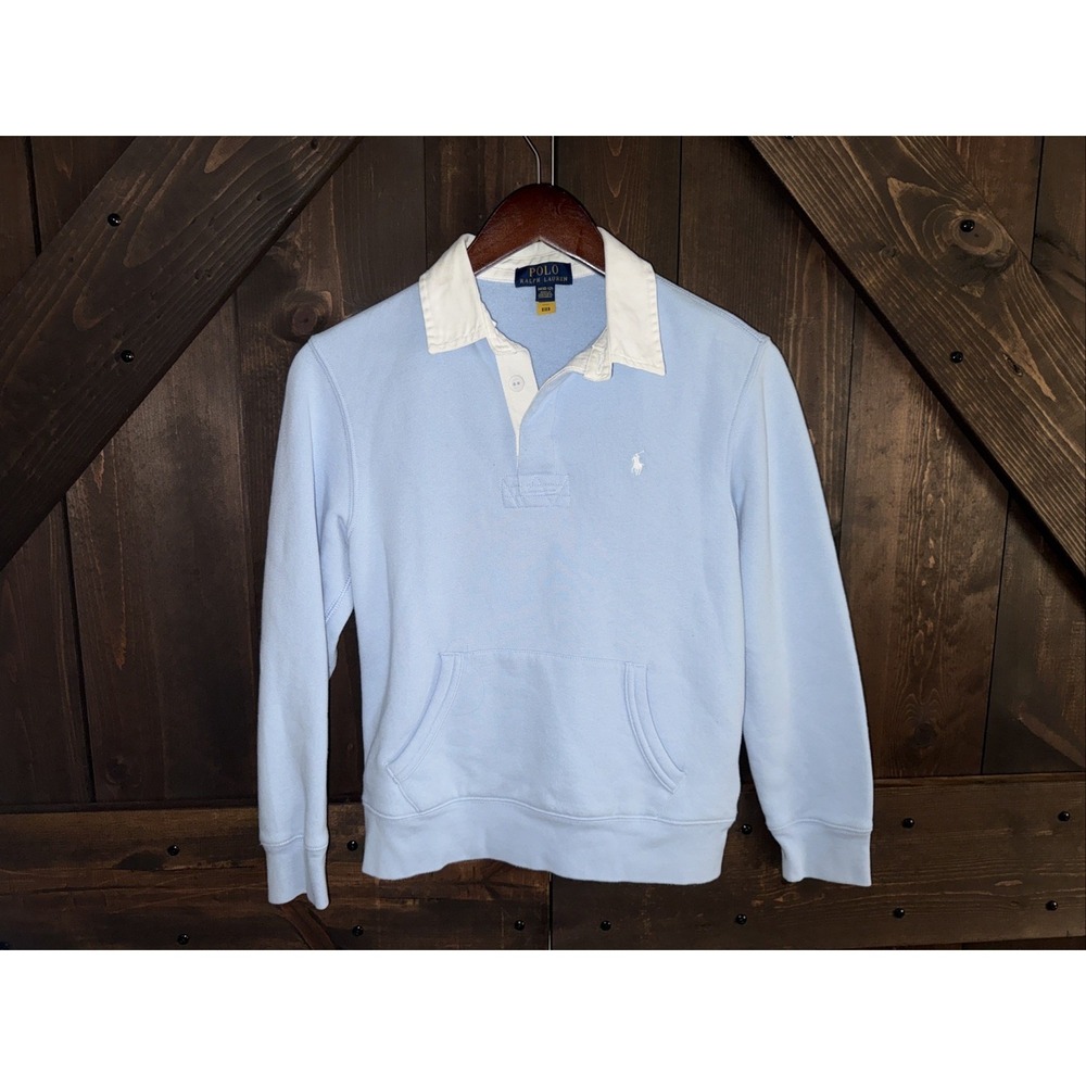 POLO RALPH YOUTH BIG KIDS LAUREN KANGAROO POCKET JERSEY RUGBY‎ Size M 10/12